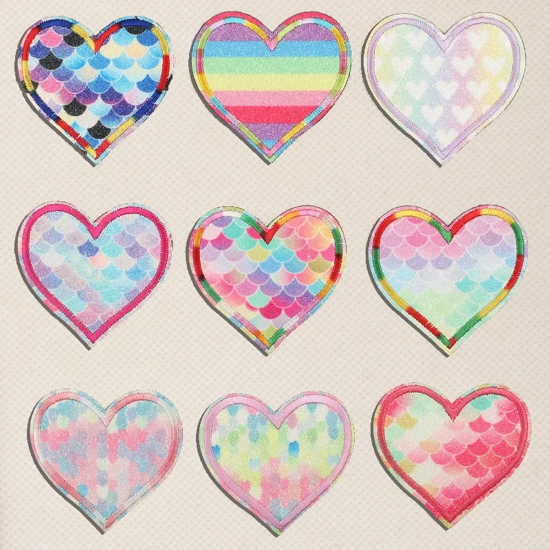 Color Heart Embroidery Patches for Clothing Decoration Flash Gradient Love Ironing Patch DIY Decorative Repair Accessories