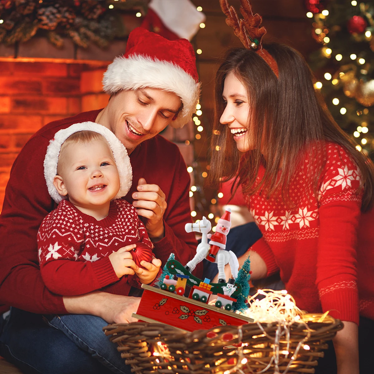 

Adorable Solid Wood Christmas Music Box Holiday Decor Melody Player for Bedroom Living Room Kids Gift Idea Christmas Music Box