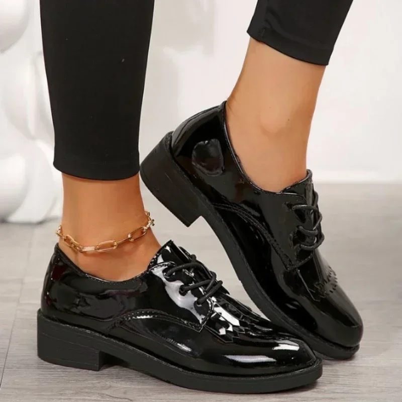2024 Hot Sale Women's Shoes Lace Up Women's Pumps Autumn Round Toe Solid Chunky Heels Rubber Profession Work Women Pumps Zapatos image 3