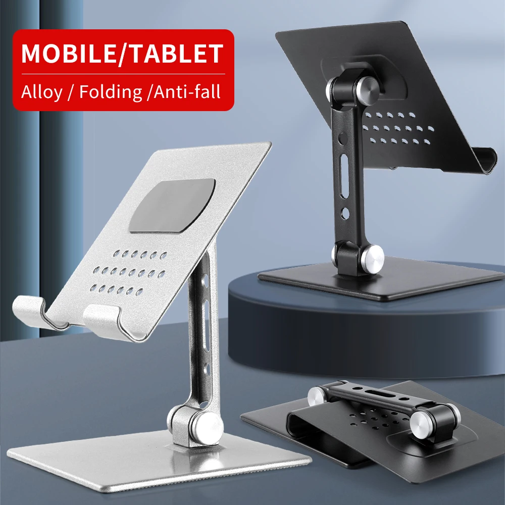 Foldable Height Adjustable Desktop Stand for Phone & Tablet with Heat Dissipation & Compact Storage Base