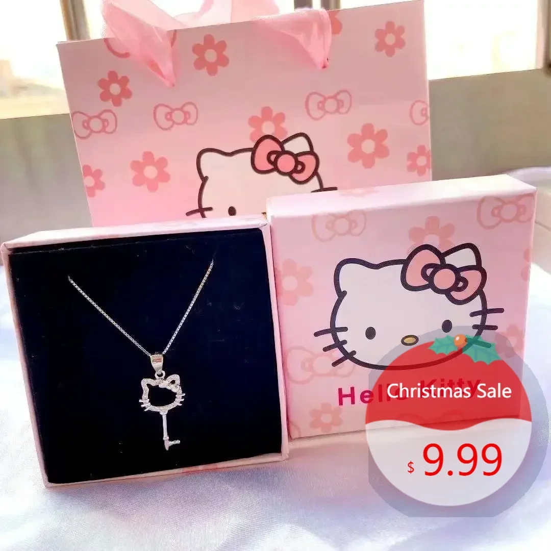 New Hello Kitty Pearl Necklace Cartoon Sanrio Anime Kawaii Luxury  Sweet Clavicle Pendant Christmas Gift Girls Without Box