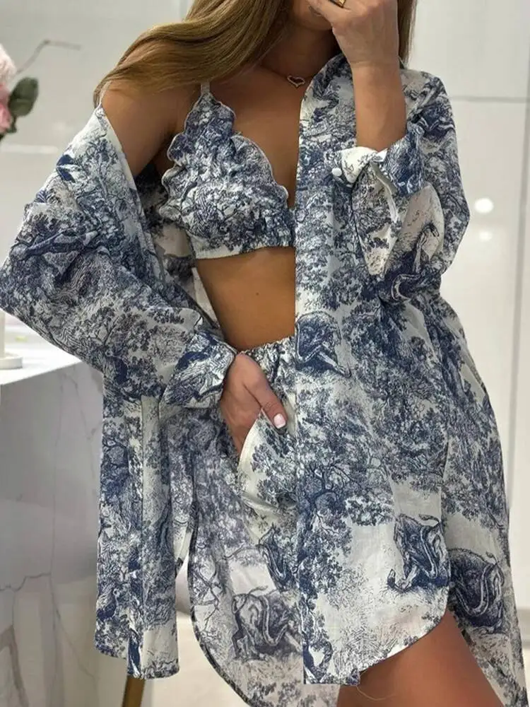 

Mumaroho 2024, весенне-летний праздничный комплект с шортами, свободный крой, наряд с длинными рукавами, одинаковые комплекты из 3 предметов для женщин