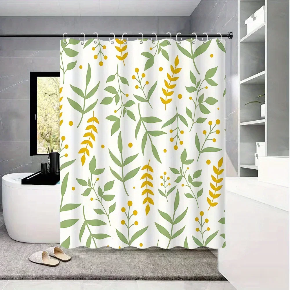 

Акварельная занавеска для душа с зеленым листом, цифровая печать, полиэфирная ткань, водонепроницаемое украшение для ванной комнаты, легко стирается