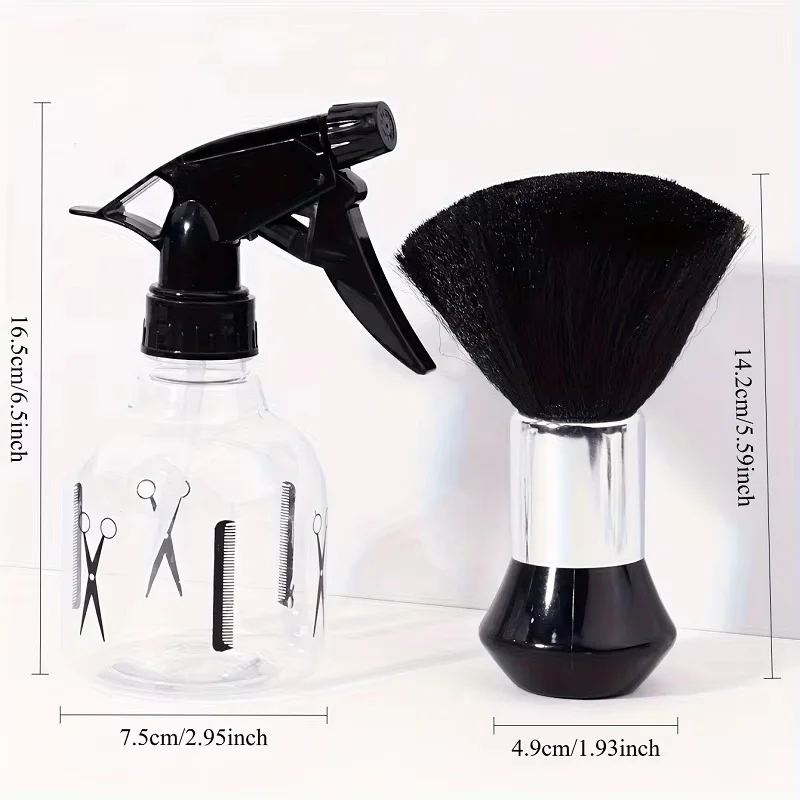 2pcs Hairdressing Tools Set Neck Duster with 250ml Water Spray Bottle Beard Shaving Haircut Dust Brush Hair Styling Accessories