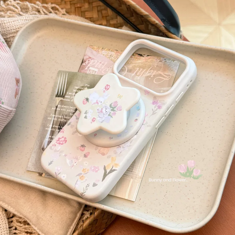 Floral Rabbit Phone Case is suitable for iPhone 17 Pro Max Soft film iphone 16 Fresh 13 Magnetic Bracket