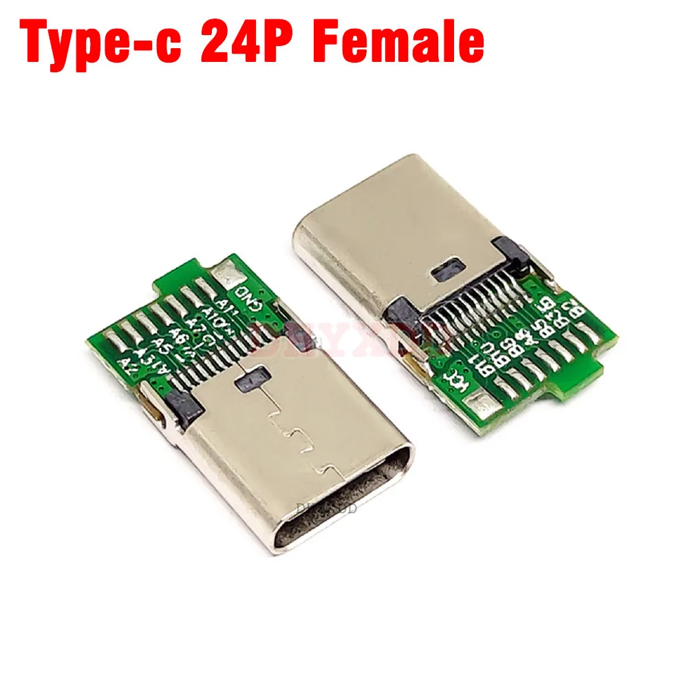 1pcs TYPE-C Female Base With Data Board High Current USB C Connector 24P DIY Flash Charging Plug Fast Charging Port Length 9.3mm