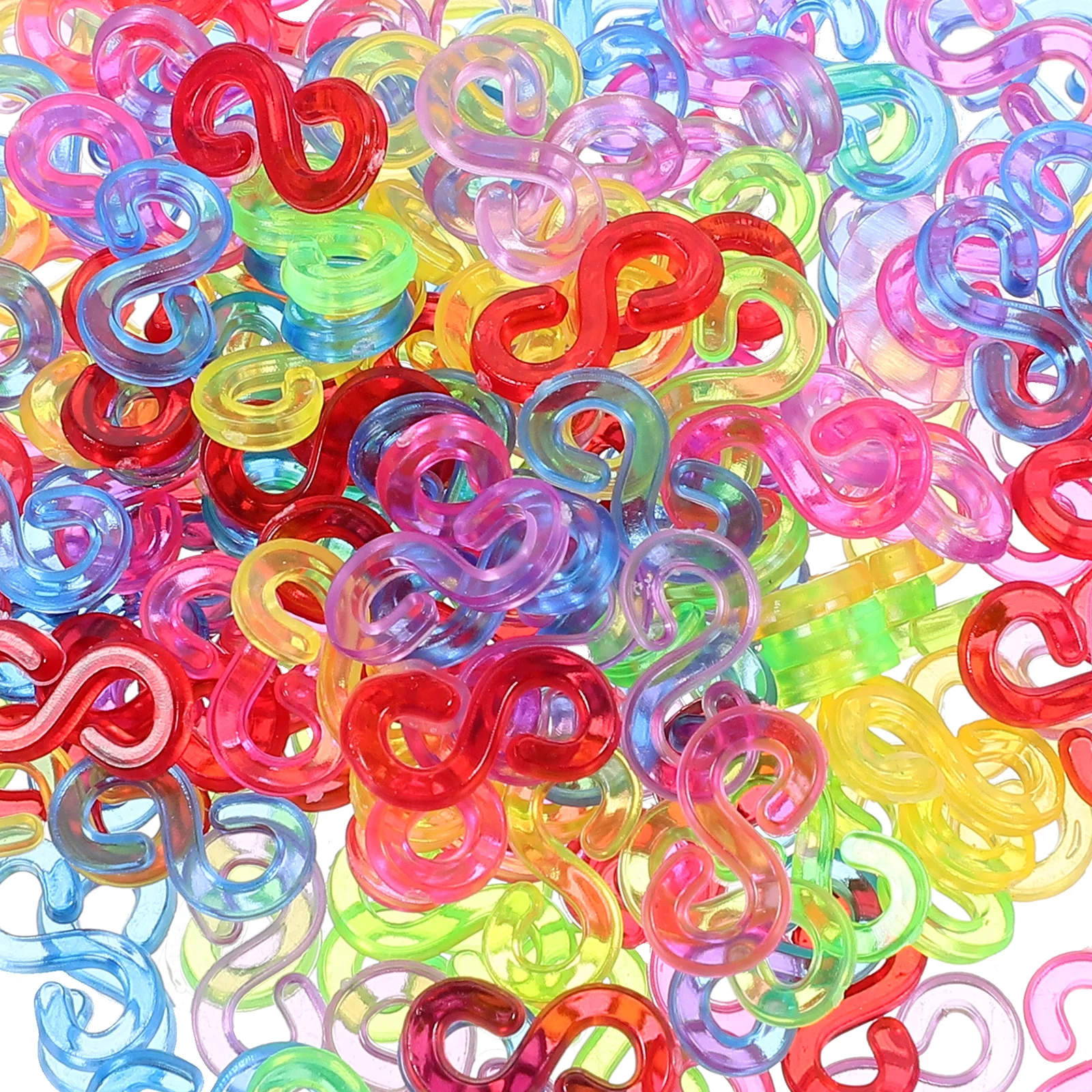 

500 Pcs Boxed S-buckle Rainbow Rubber Band Clips Plastic for Loom Bands Bracelet Hooks