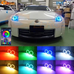 For Nissan 350 Z 350Z 2003 - 2009 BT App RF Remote Control Multi Color Ultra Bright RGB LED Angel Eyes Kit Halo Rings Light