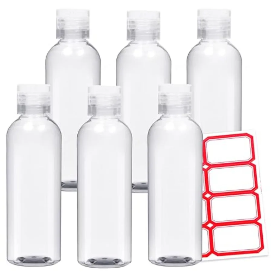 

6 Pack Travel Bottles - Travel Containers for Toiletries - TSA Approved Size - Refillable Empty Plastic Bottles with 2 Labels a