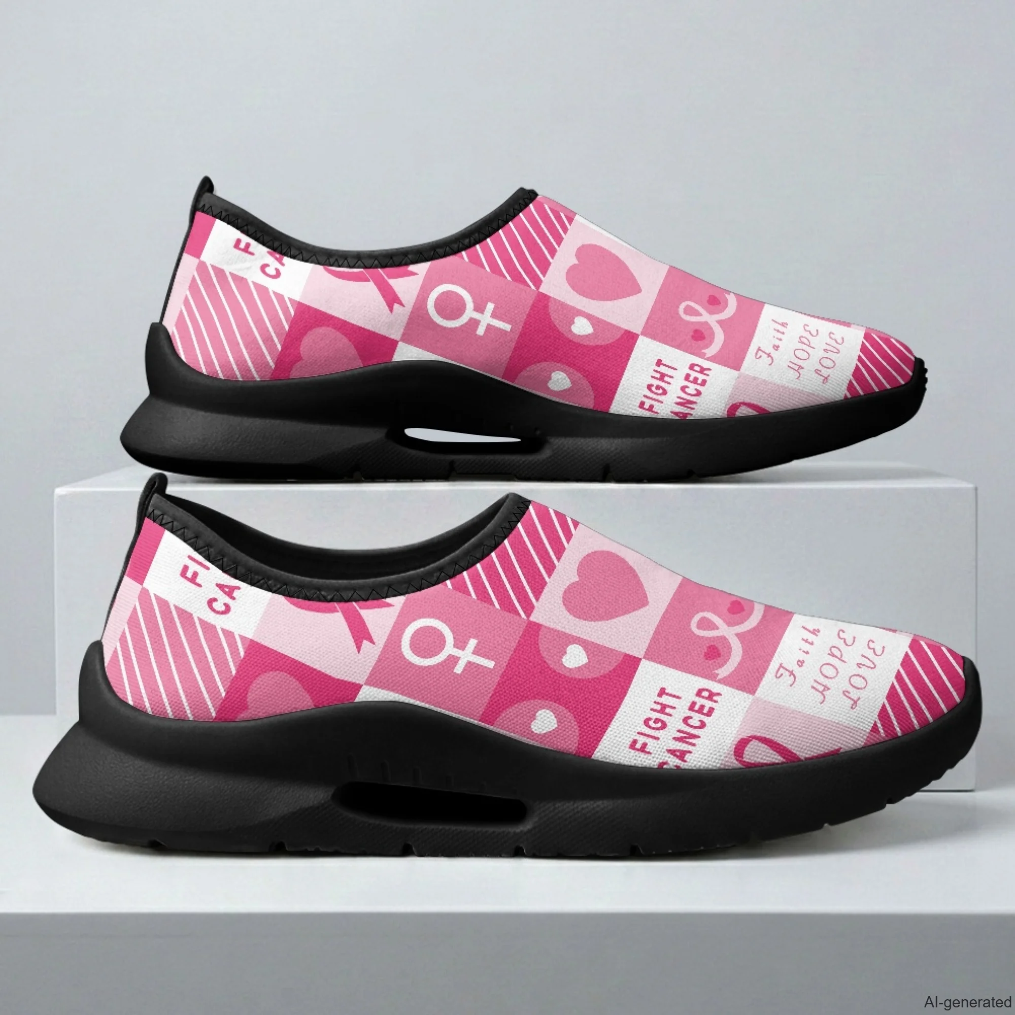 XIXIRIMIDO Non Slip Shoes for Woman for Nurse Casual Shoes Slip On Walking Shoes Pink Ribbon Breast Cancer Shoes Male Sneakers