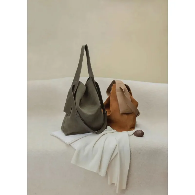 حقيبة كتف معلقة على الأذن من جلد الغزال، كتف خفيف، لون سادة، حقيبة كتف بسيطة للكمبيوتر المحمول #1