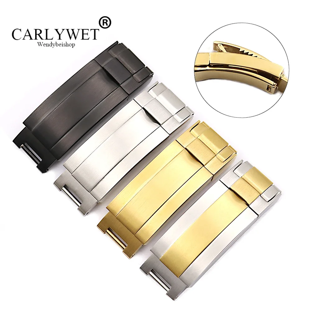 

CARLYWET 9mm x 9mm Metal Stainless Steel Glide Flip Lock Deployment Clasp Buckle For Deepsea Submariner GMT Watch Band