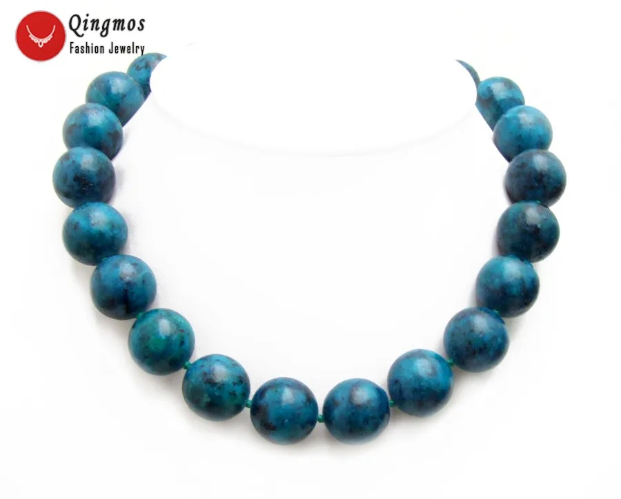 Qingmos Trendy Natural Chrysocolla Stone Necklace for Women with 18mm Round Green Chrysocolla Chokers Necklace Jewelry 17