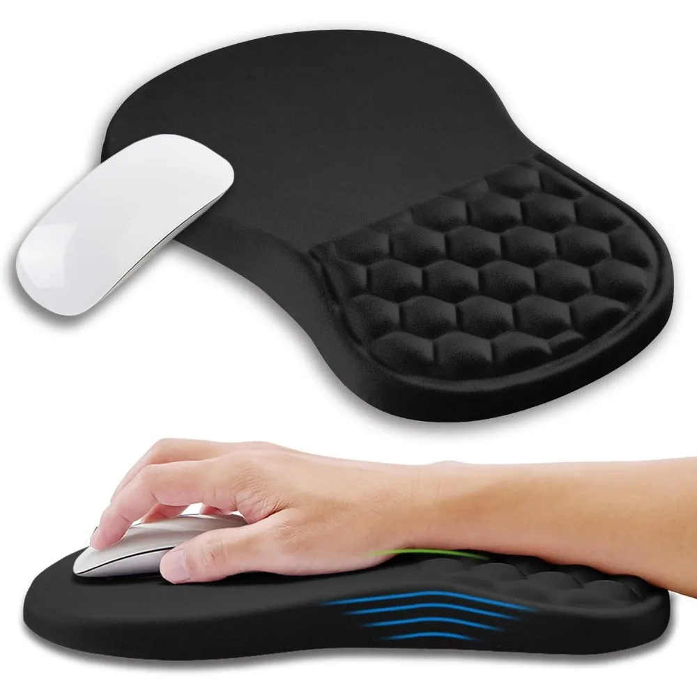 Ergonomic Wrist Support Mouse Pad with Memory Foam, Carpal Tunnel Relief for Mouse Use (12x8 inch, Black)