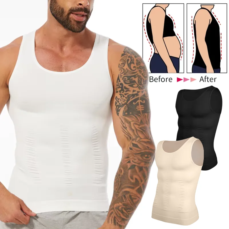 

Men Slimming Body Shaper Tummy Control Shapewear Chest Compression Shirts Abdomen Slimming Vest Waist Trainer Corset Tank Top