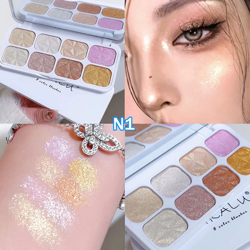 CCHATM 8 couleurs diamant perle polarisé fard à paupières Palette Tridimensionnel Contour miroitant mettre en évidence le teint de la peau maquillage cosmétiques