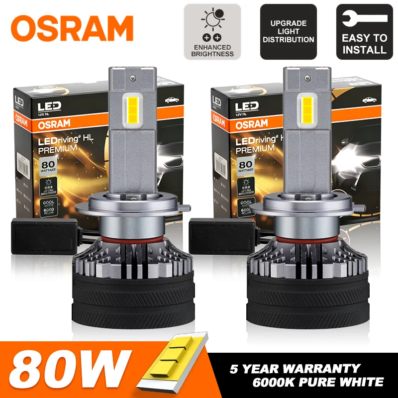 Lâmpadas de Farol LED OSRAM de Alta Potência H4 H7 80W, Lâmpadas Automotivas H8 H11 9005 9006 9012 HB3 HB4 HIR2, Luz de Neblina com Ventilador Turbo 6000K PTF