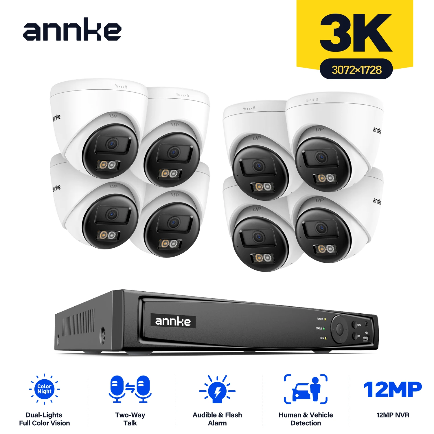 

ANNKE 3K Dual Light Outdoor PoE Security Camera 8CH 12MP NVR Color & IR Night Vision ,5MP IP Camera IP67 2.8MM 123° Two Way Audio ,Human & Vehicle Detection cctv systems