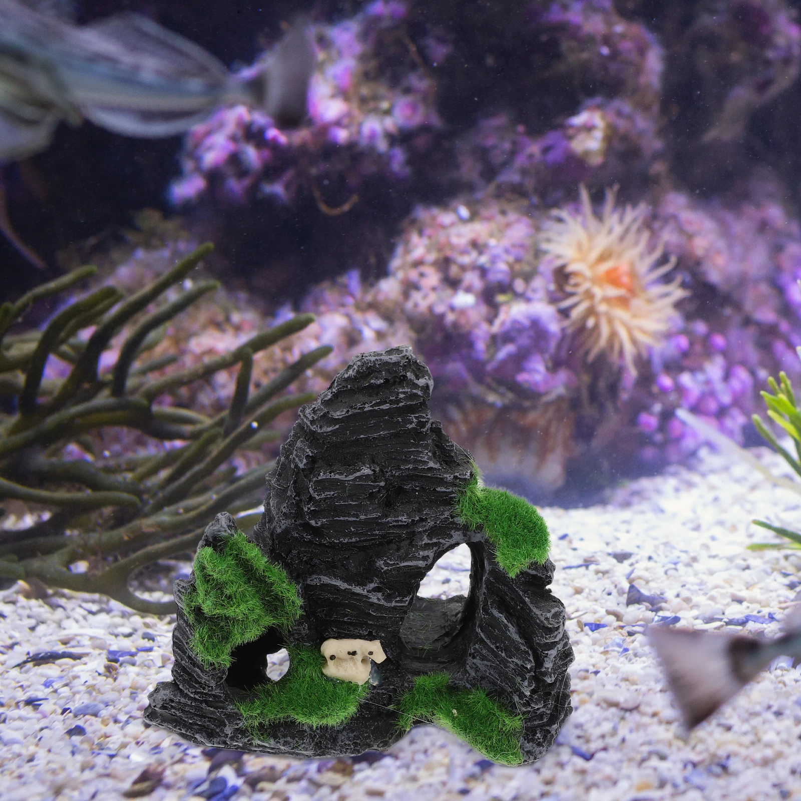 

Aquarium Fish Tank Decor Moss Rockery Resin Ornament Durable Underwater Shelter Fresh Salt Water Assorted Colors Random Pattern