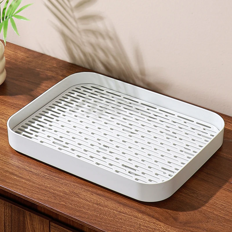 

Drainage Cup Holder Rectangular Tea Table Tea Tray Double Cup Stand Living Room Coffee Table Home Use Plastic Storage Rack