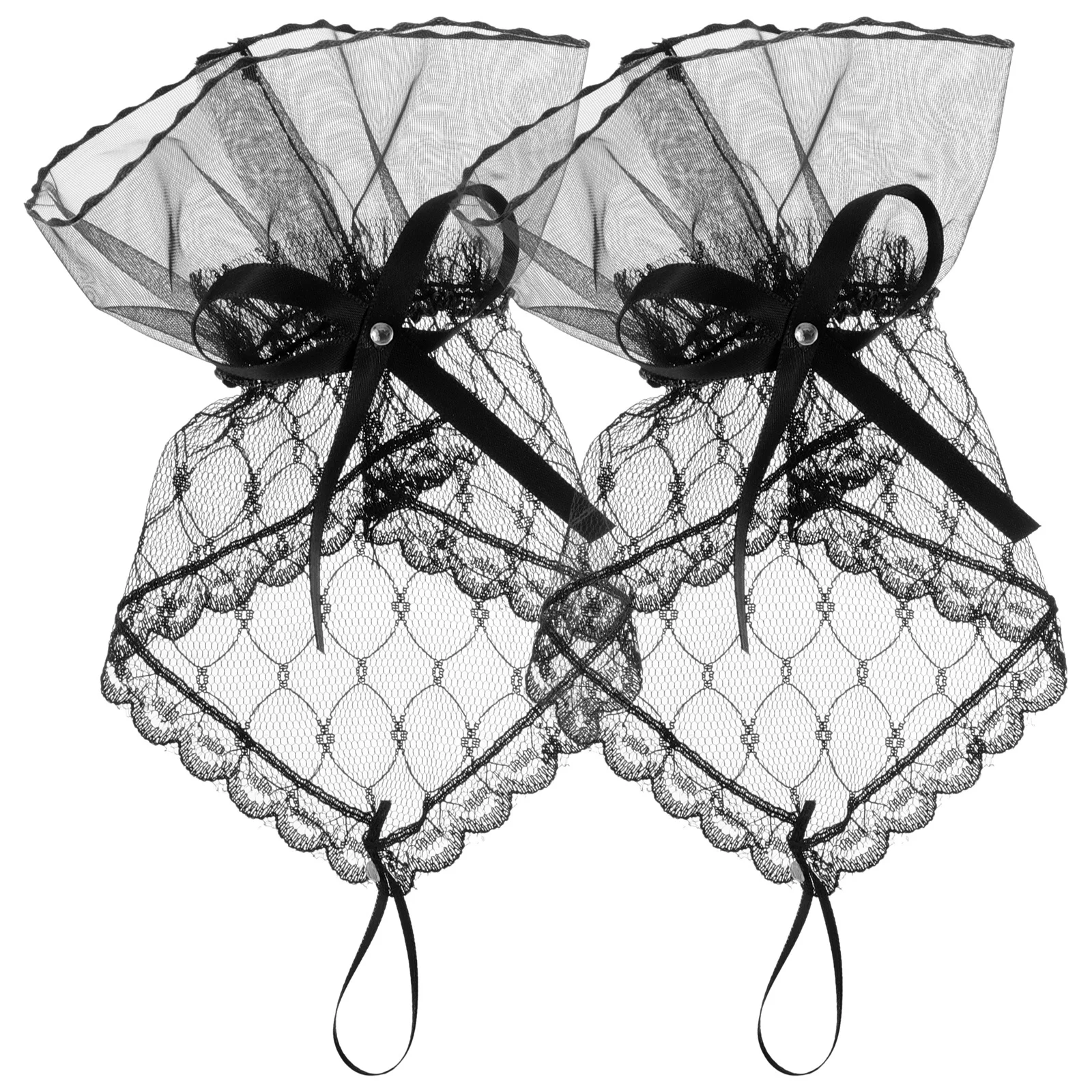 Gants en dentelle sans doigts, 1 paire, manchettes de poignet avec nœud en maille, élégants pour les mariages, les fêtes de danse, accessoires Lolita pour fête de thé