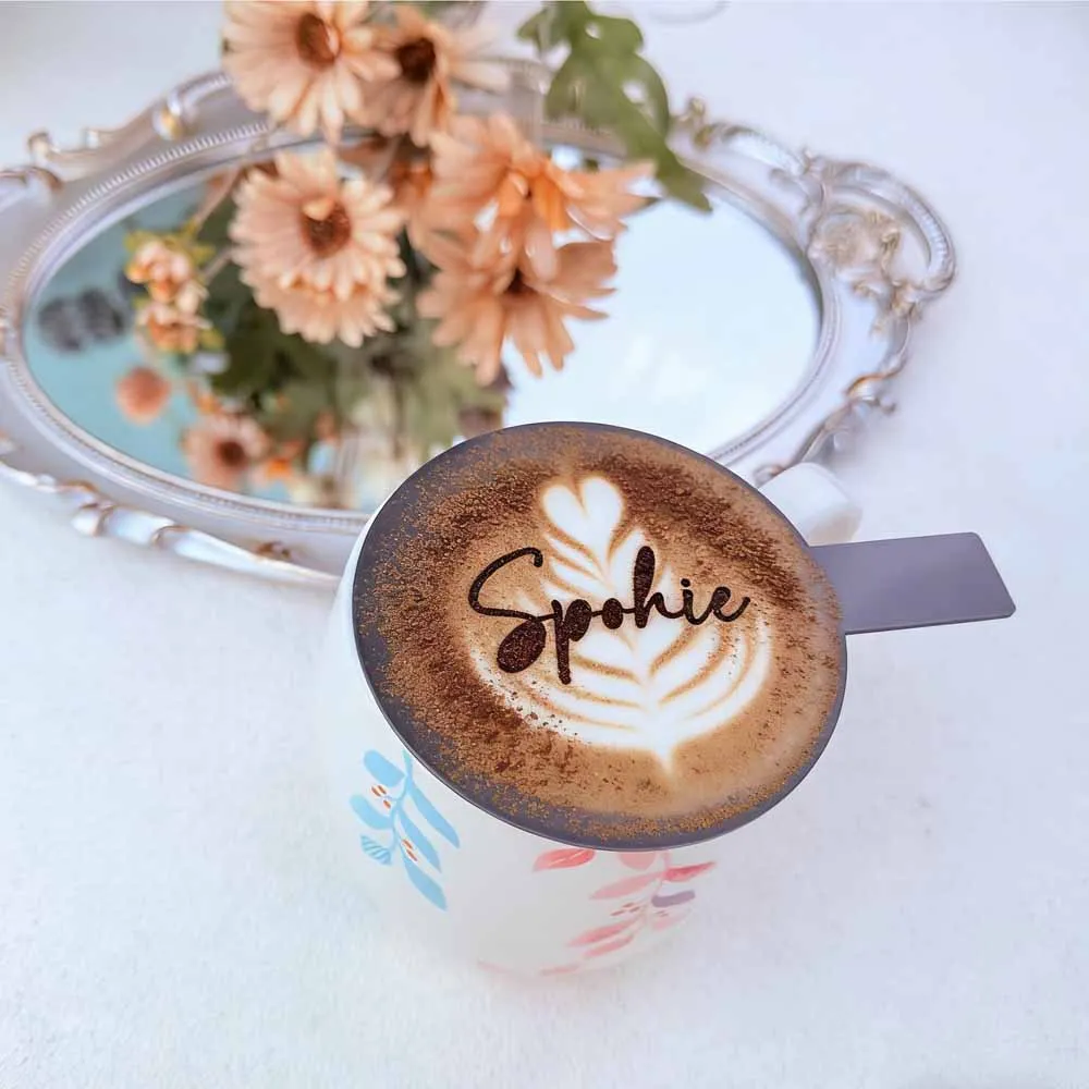 1 Stück personalisierte Acryl-Namensschablonen, Geburtstagsgeschenkideen für sie, Kaffeeliebhaberin, Cappuccino-Schablonengeschenk, Barista-Zubehör – Detail 5