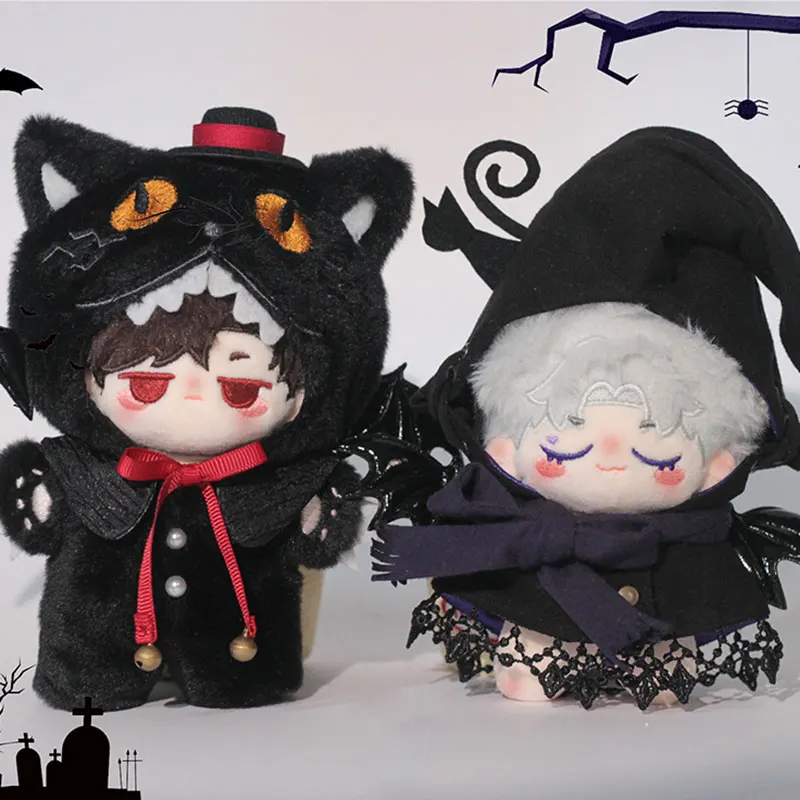 

10cm Plush Doll Clothes Handmade Sweet Cute Color Blocking Witch Black Cat Cloak Scarf Casual Bodysuits Set For Doll Accessories