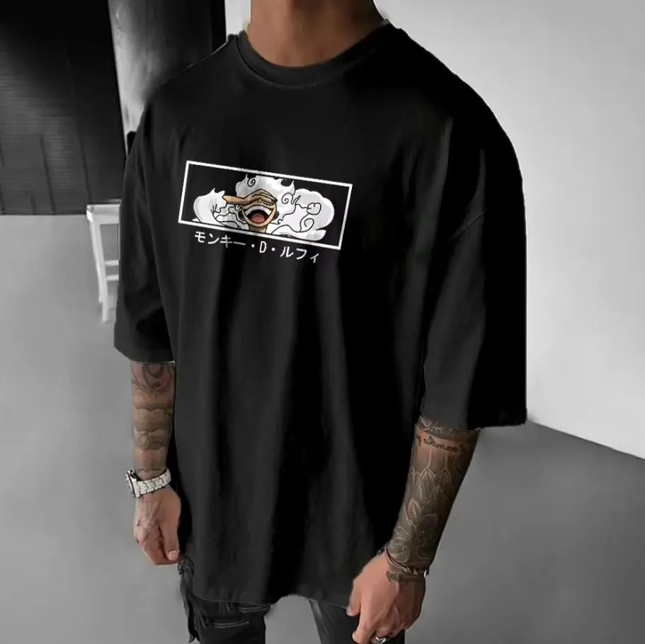 Koszulka z nadrukiem One Piece Luffy, męska i damska, z krótkim rękawem, luźna, w stylu amerykańskim, oversize, z okrągłym dekoltem, letnia, topy Y2k