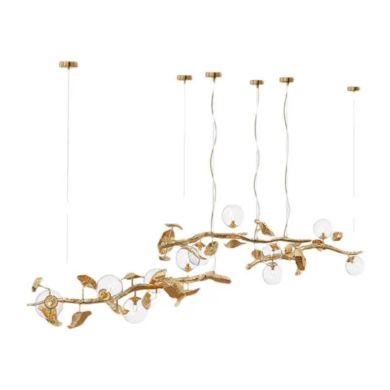 

All-copper light luxury tree branch glass chandelier, new Chinese creative personalized plastic counter long strip light