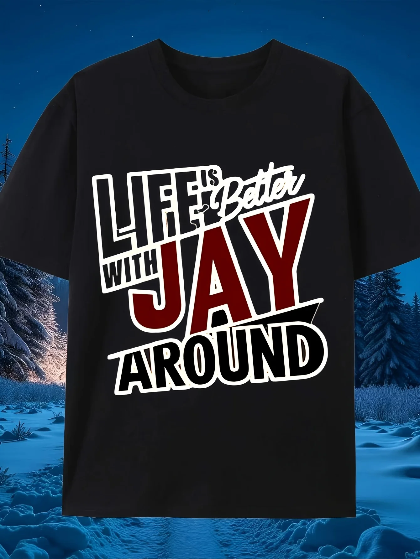 Men's T-Shirt: Life Is Better When Jay Is Around - Casual Round Neck Short Sleeve with Geometric Pattern, Slightly Stretchy for Summer Wear, Regular Fit, Elastic 2026, Summer Short Sleeve Printed T-Shirt