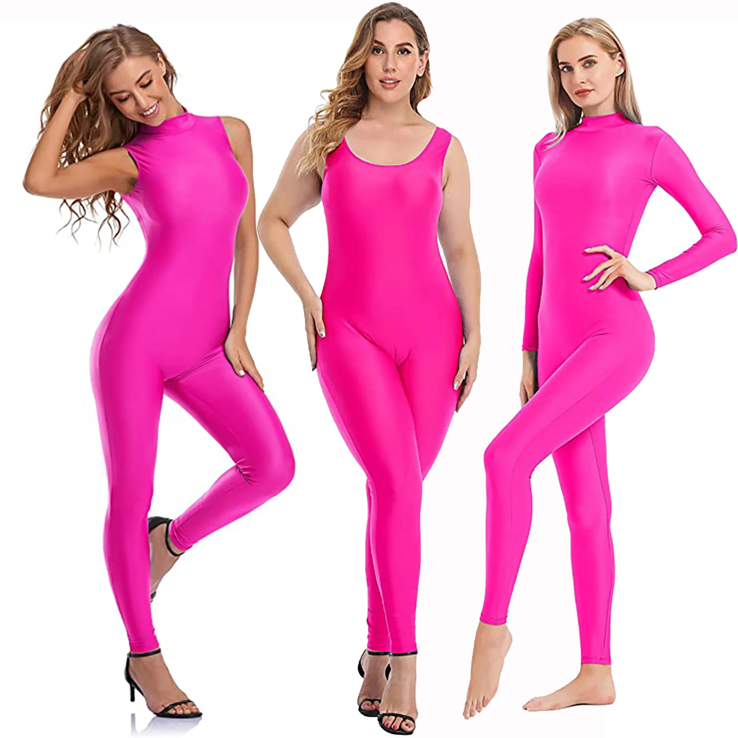 

AOYLISEY Women Hot Pink One Piece Dance Unitard Full Body Leotard Bodycon Gymnastic Bodysuit Yoga Jumpsuit Halloween Costumes