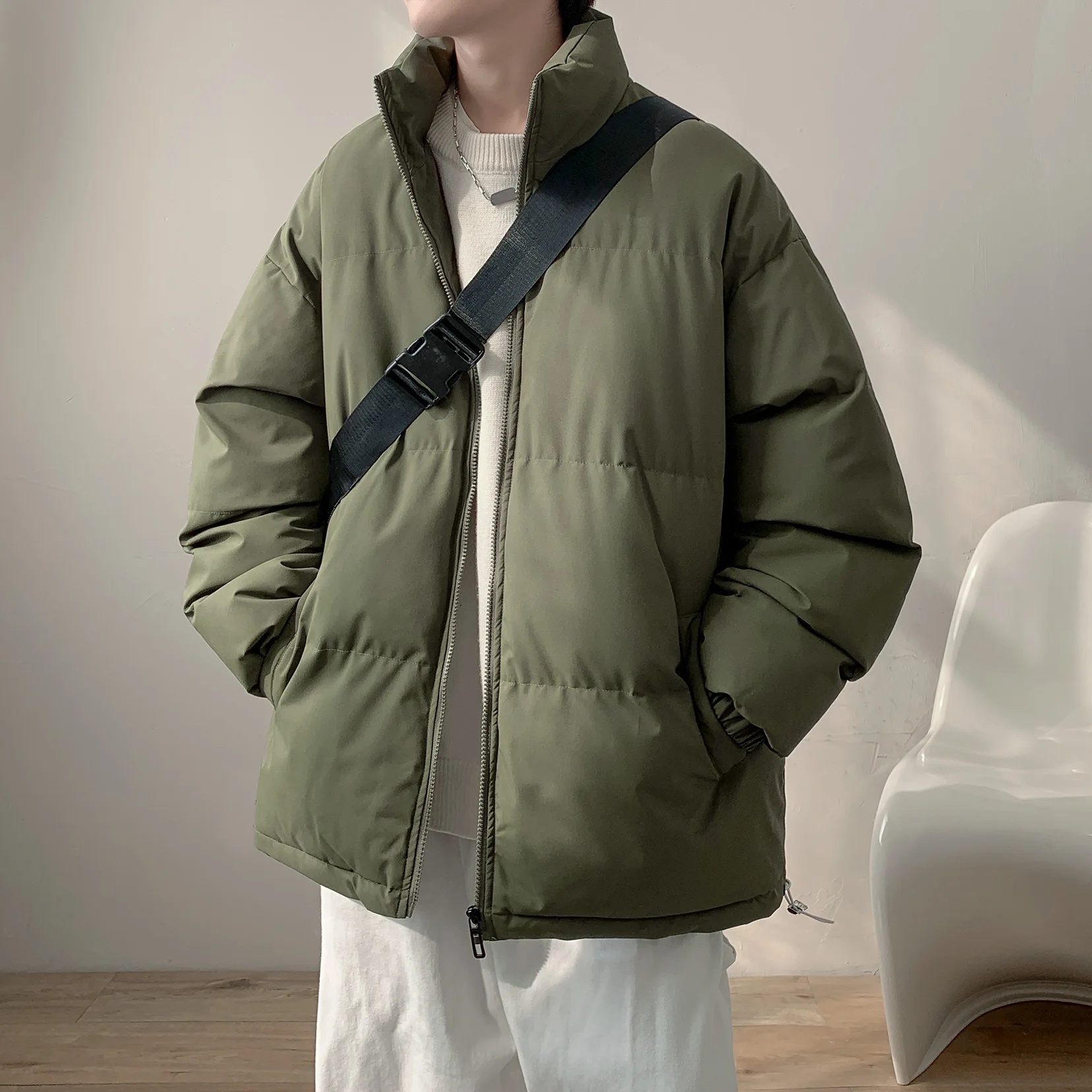 

Мужская зимняя утепленная куртка из хлопка с воротником-стойкой, молодежная, базовая модель, цветная, хлопковая одежда