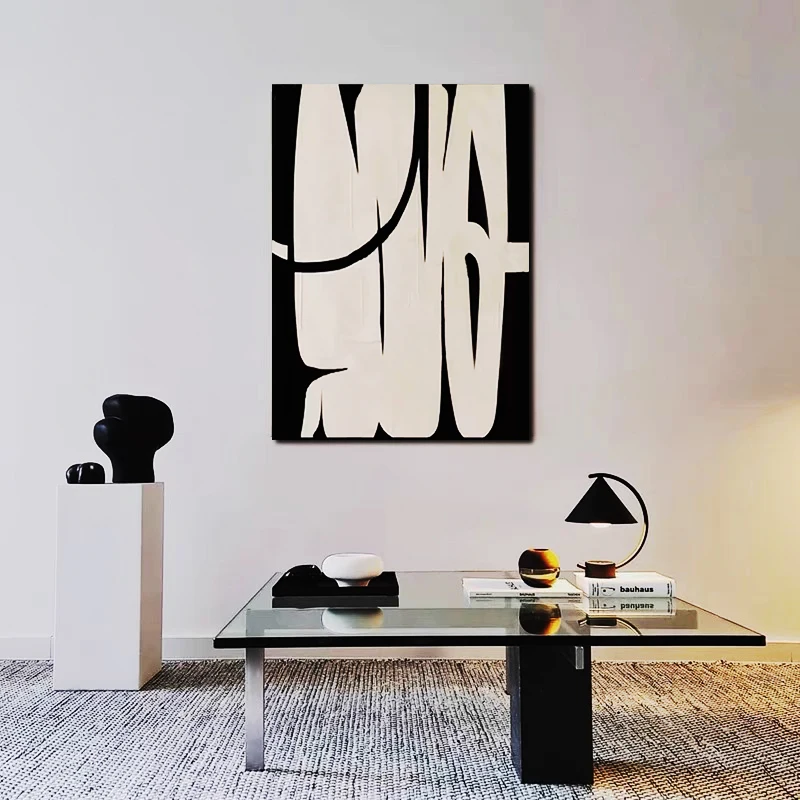 Modern Art Home Decorations Painting Abstract Black and Beige Art Thick Oil Painting Hand Painted Canvas Wall Decor Art Picture