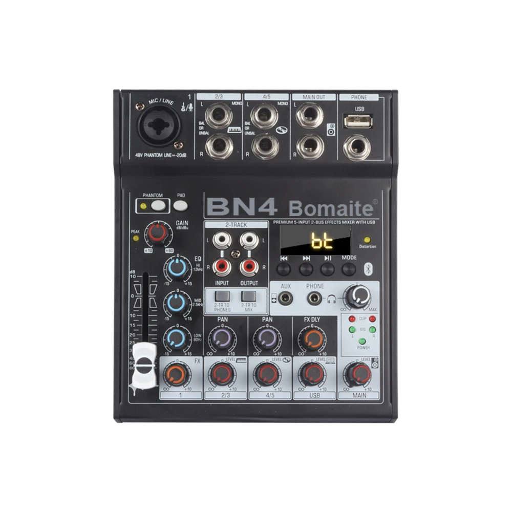 Audio Mixer Depusheng BN4 Professionele 5 Kanalen DJ Mixing Console met Geluidskaart 48V Phantom Power BLUEtooth PC Voor Opname
