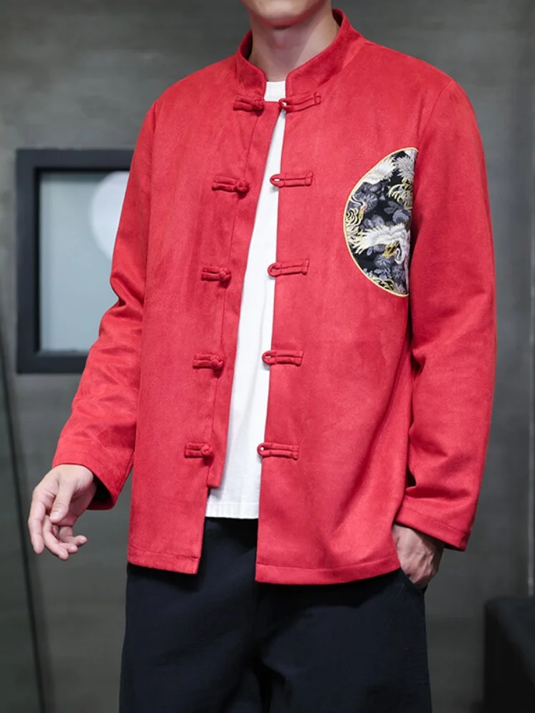 

Новая китайская куртка-танчан из замши для мужчин, весенне-осенняя, для среднего возраста, модная, ветрозащитная, в стиле «папиного» стиля