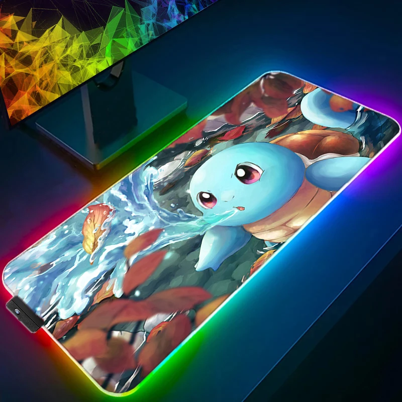 LED Mouse Pad Pokemon Pikachu Gaming Backlight Accessories RGB Mousepad Gamer PC Completo Computer Keyboard Desk Mat