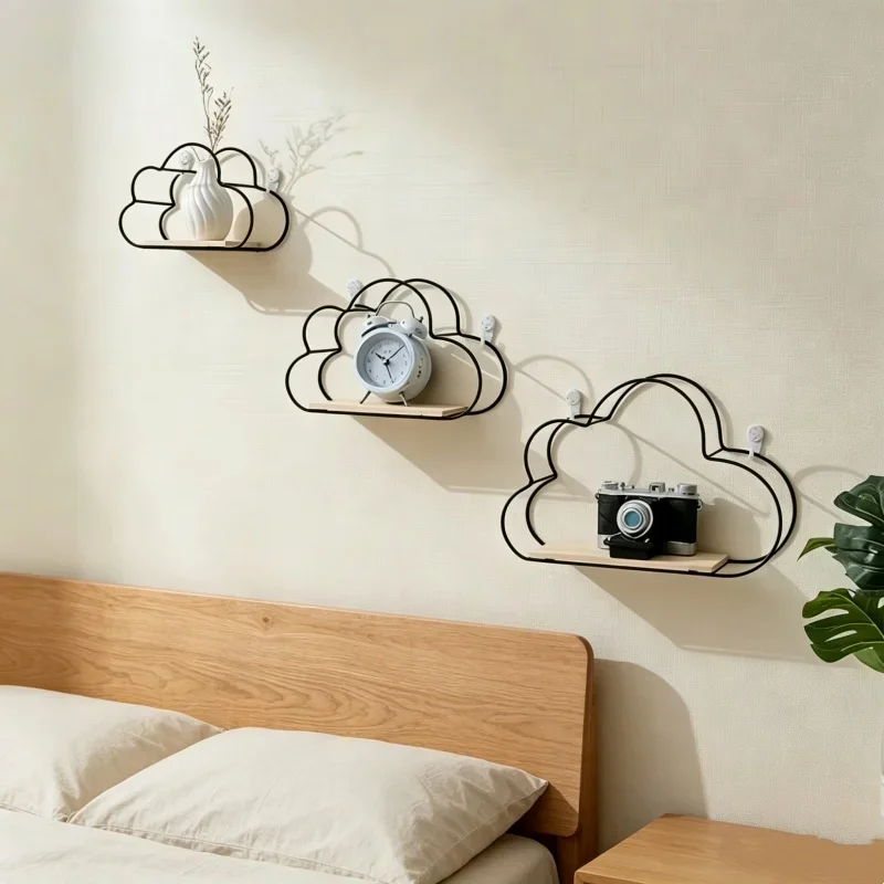 Nordic Style Cloud Iron Wall Shelf Wooden Clapboard Decorative Display Stand Room Decoration Display Storage Organizer Supplies