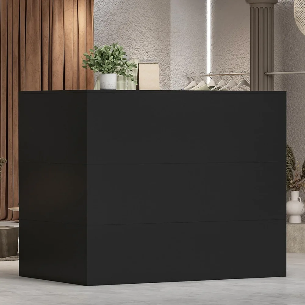 

Modern reception desk, L-shaped with lockable drawers and shelves, black (55.9 "W x 32.3" D x 48.4 "H), reception desk