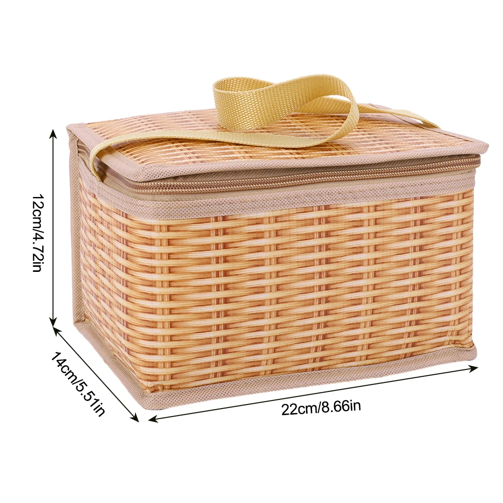 Portable Wicker Rattan Outdoor Picnic Bag Waterproof Tableware Insulated Thermal Cooler Food Container Basket for Home Camping