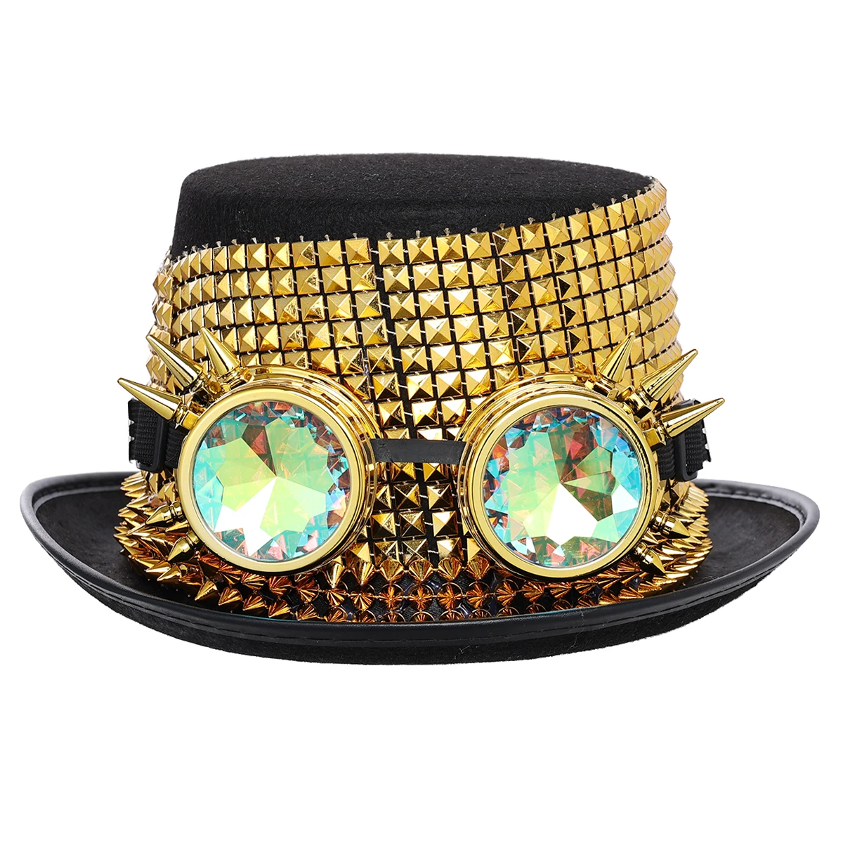 Women Lolita Punk Top Hat Steampunk Gothic Party Rivet Goggles Fedora Costume Accessory