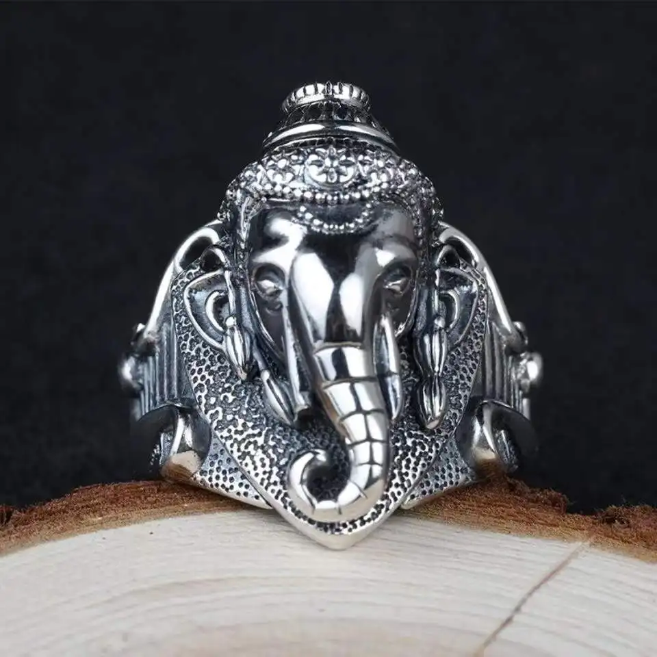 New Network Red Tide Flow Wide Face Fighter Weather Nose Elephant Ring Men\'s Personalized Fashion Trend Open Index Finger Ring