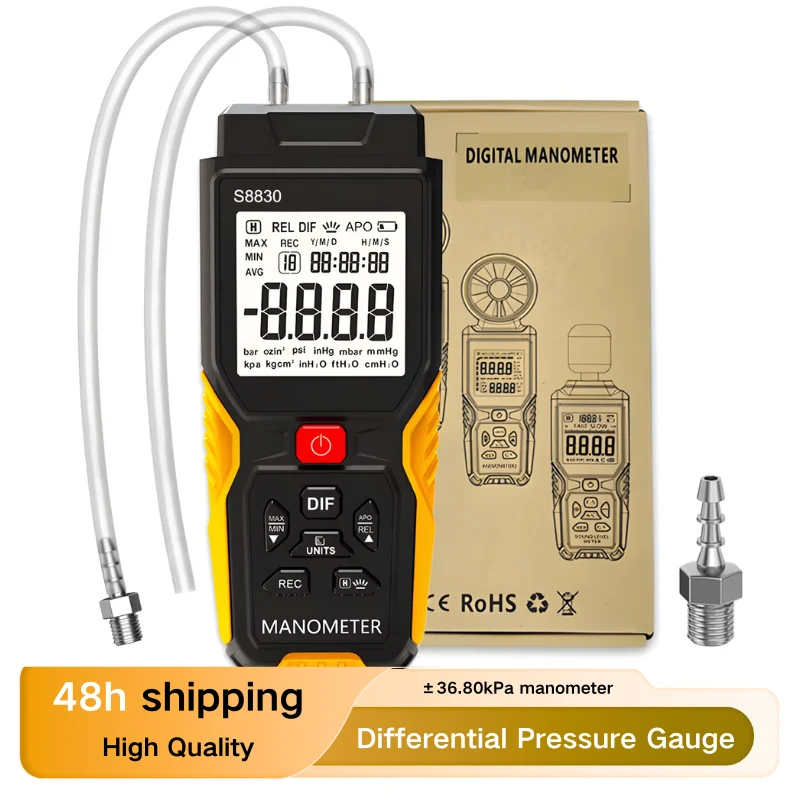 

Manometer HVAC, ±36.80kPa Digital Manometer, Handheld Gas Pressure Tester, Dual-Port Differential Air Gas Pressure Gauge