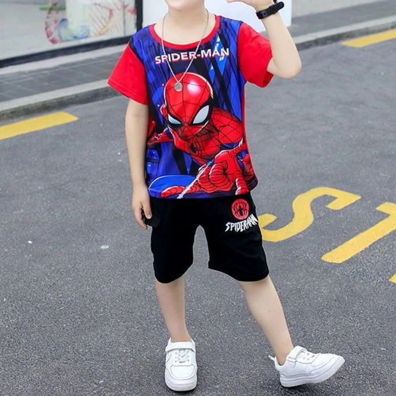 Disney Summer Children Boys Girls Clothing Sets Spiderman Cartoon Kids Casual Short Sleeve Shorts Outfits Suits 2-10Y