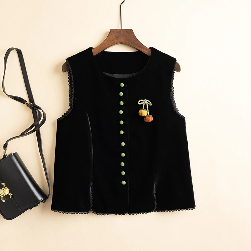 

Новый китайский бархатный джет, женский ранний осенний новый универсальный золотой бархатный жилет, верхняя одежда, топ для поездок на работу, круглый Ne ort