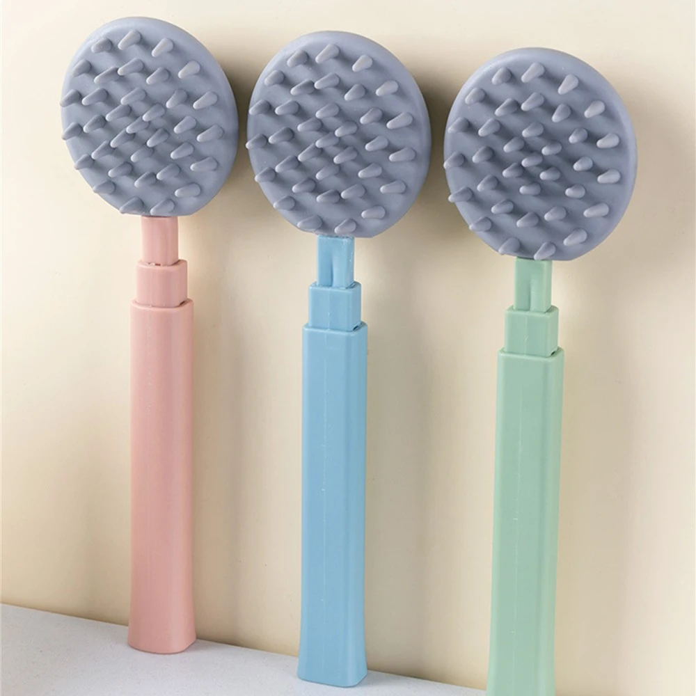 Silicone Bath Brush Retractable Long Handle Children's Bath Shower Brushes Exfoliating Body Scrub Soft Hair Back Cleaning Brush