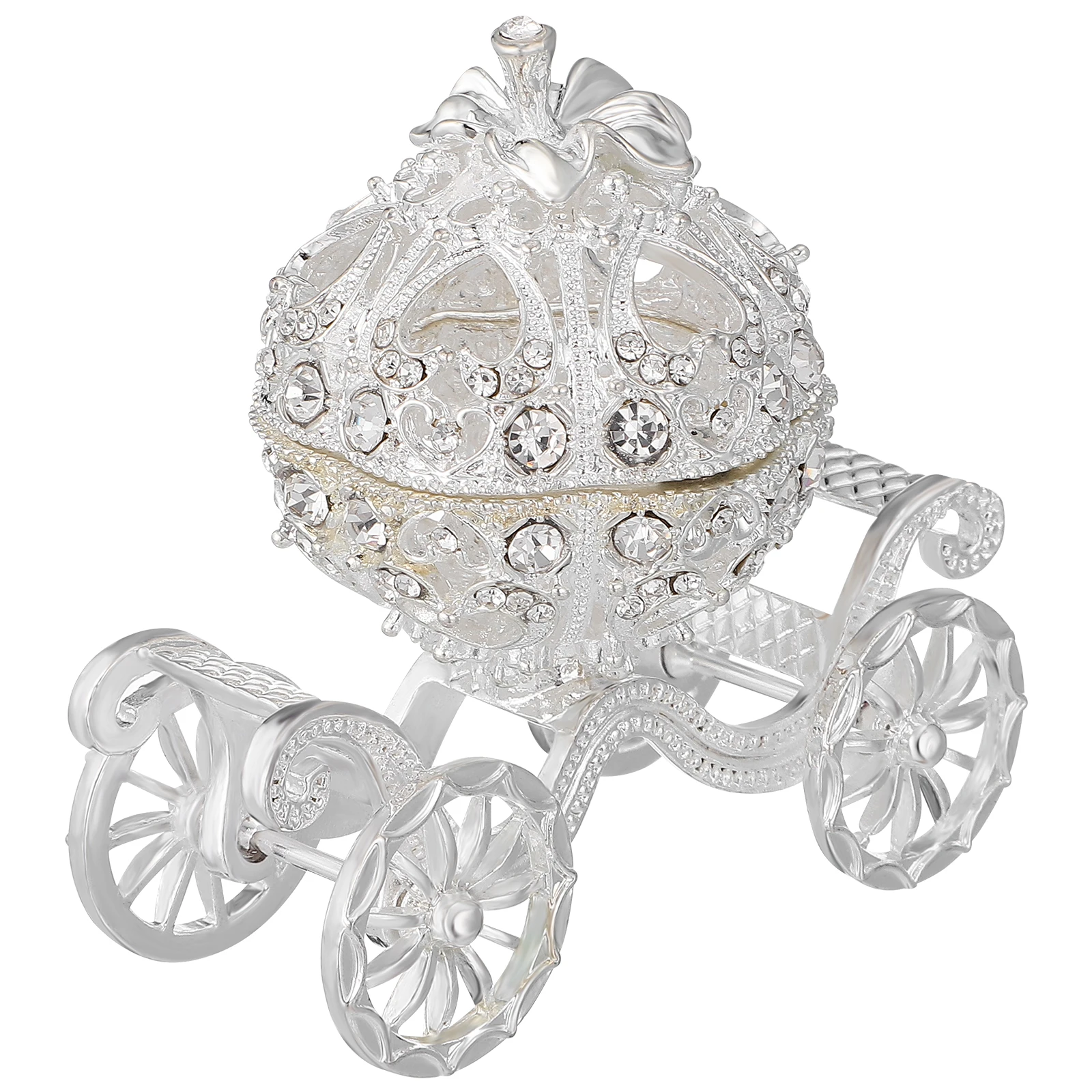 

Pumpkin Carriage Decorative Adornment Rhinestone Charm Case Trinket Box Home Crystal Vintage Jewelry Box Silver High Quality
