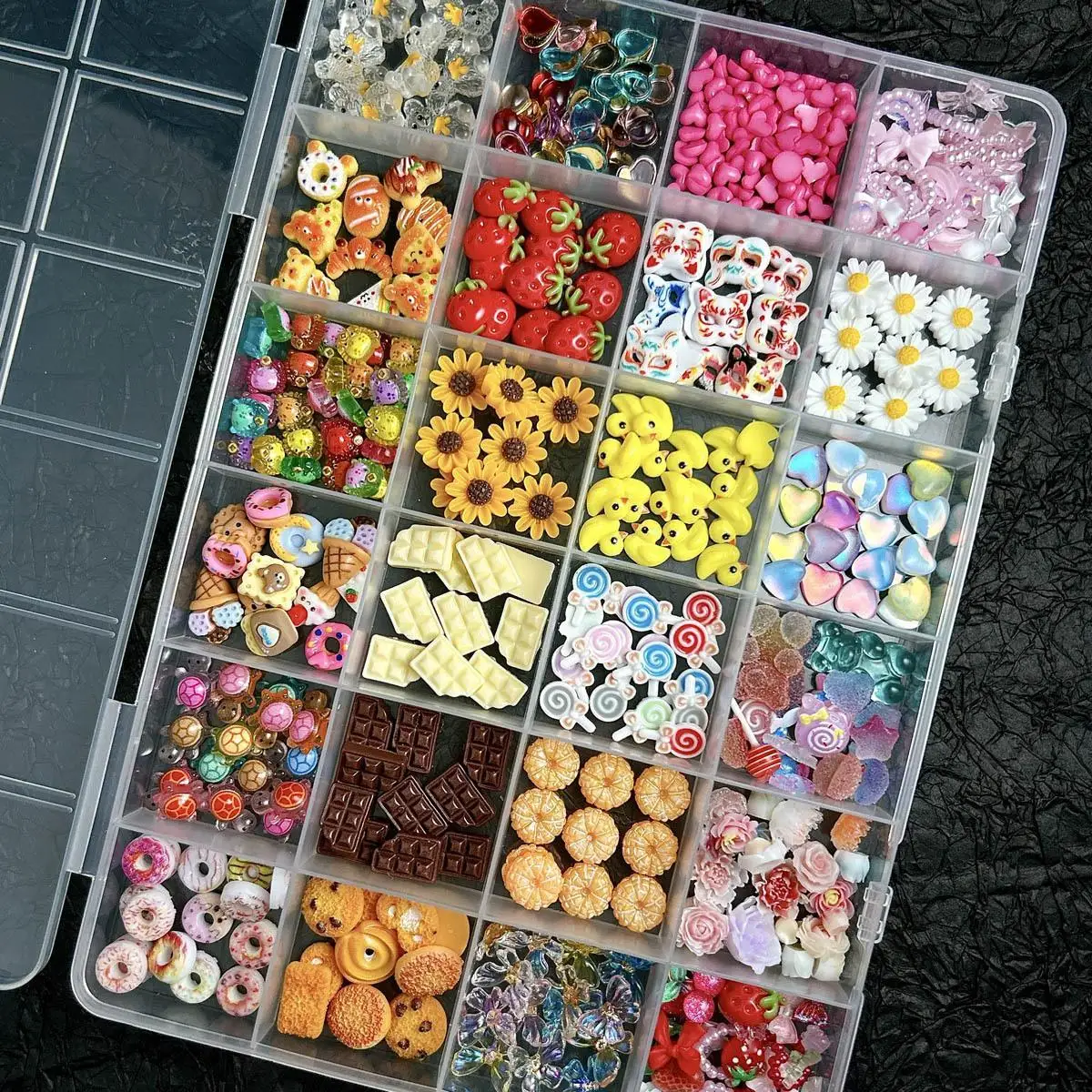 1 Box Cute Cartoon Mixed Simulated Cookies Bread Chocolate Nail Charms Resin Bear Duck Butterfly Strawberry Nail Art Decoration