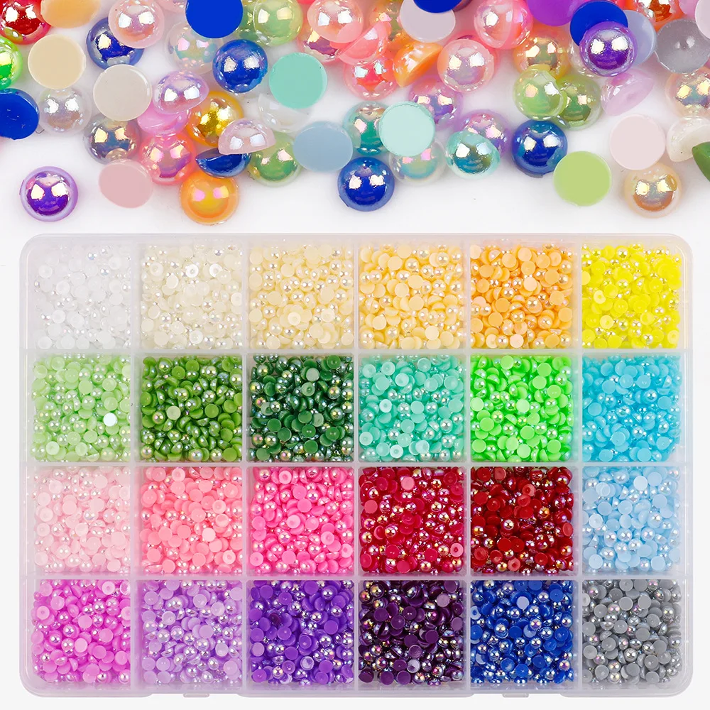 1 Box  Half Round ABS Pearl Beads Flatback Rhinestones For  Jewelry  Nail Art Garment Cup DIY Decor Craft  H1210