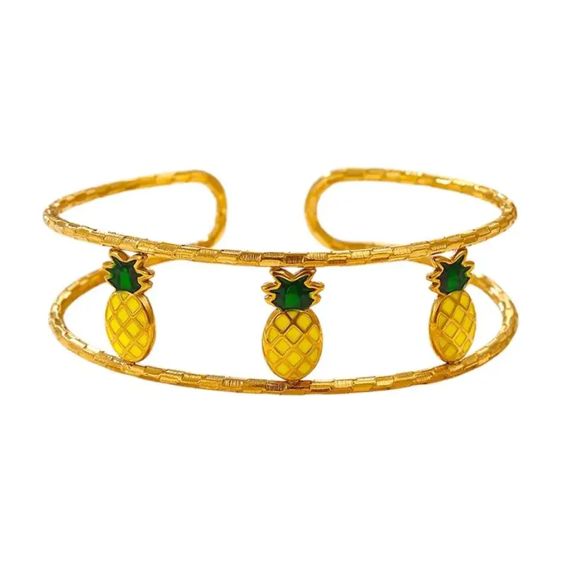 A52E Island Open Cuff Bracelet Stainless Steel Gold Tone Accessory for Vacation Layering, Parties and Daily Styling