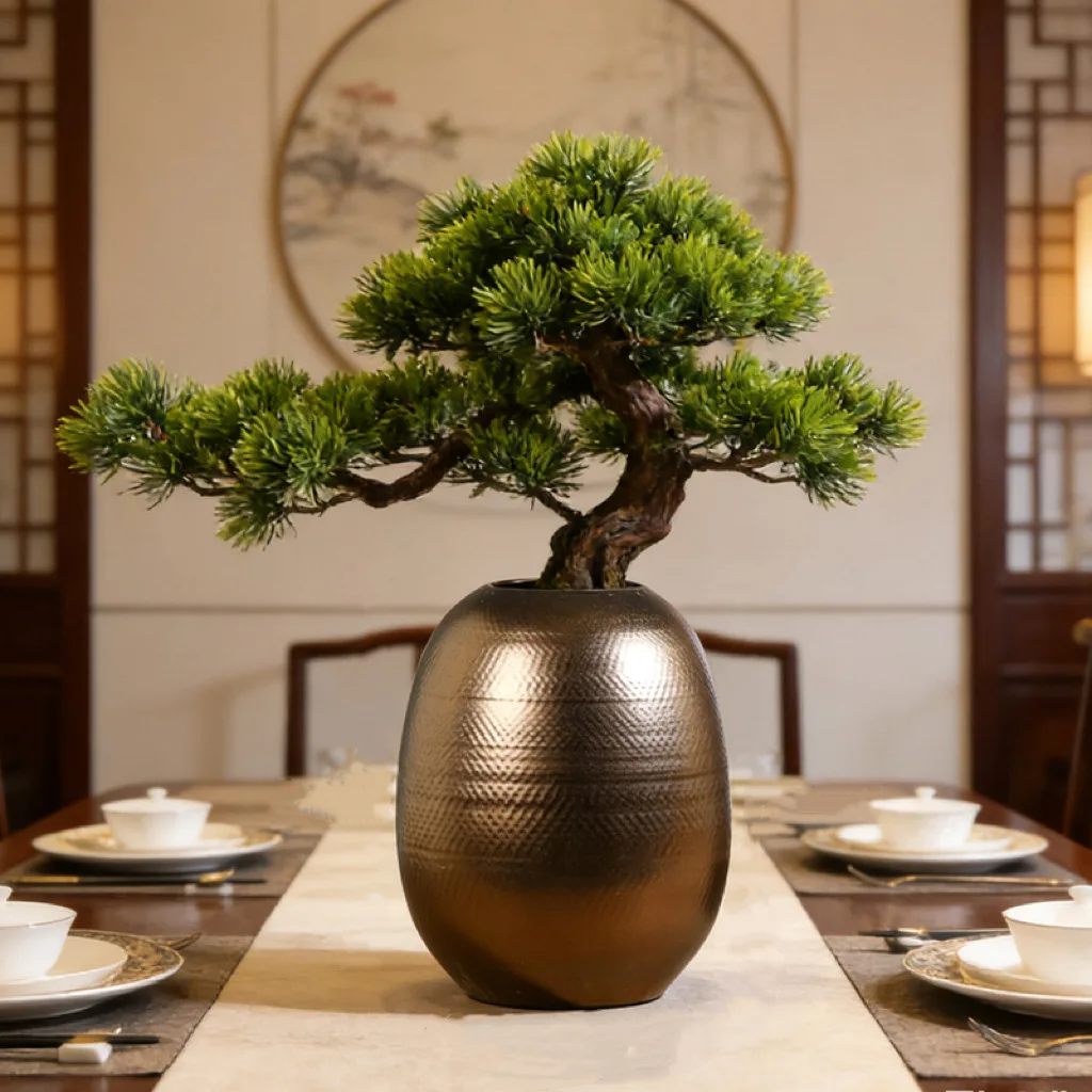 Modern Chinese pottery pot gold vase model room home floor guest dining table green plant flower pot decoration